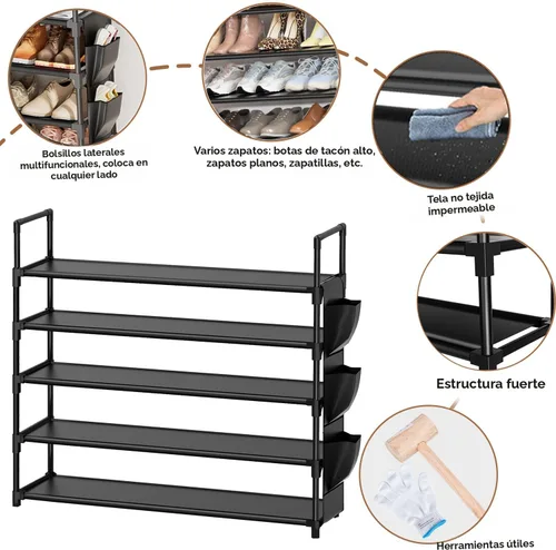 Vista 5 de OYREL Organizador de zapatos de 5 niveles para armario, entrada, garaje, puerta, ahorro de espacio, soporte/torre para zapatos, grande, capacidad