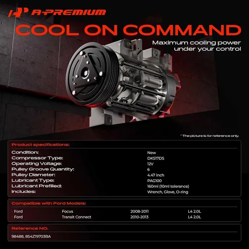Vista 2 de A-Premium Compresor de aire acondicionado con embrague compatible con Ford Focus 2.0L 2008-2011, Transit Connect 2.0L 2010-2013, con compresor