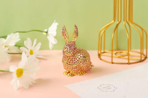 Vista 5 de Bonita caja de joyería de conejo con bisagras de animales de Pascua, regalo para decoración del hogar