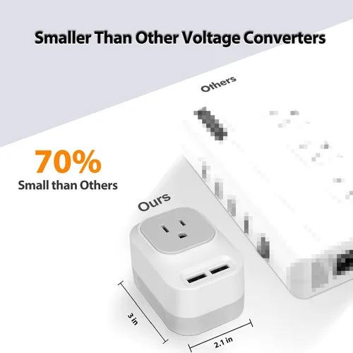 Vista 10 de Convertidor de voltaje de 220 V a 110 V de EE. UU. a Europa con 2 puertos USB A y 2 puertos USB C de carga rápida, convertidor de corriente