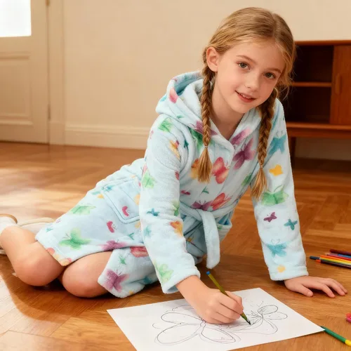 Vista 15 de E.W Apparel Bata de baño de forro polar con capucha para niños, bata suave y mullida para niños pequeños