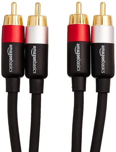 Vista 3 de Amazon Basics Cable de audio RCA de 2 contactos para amplificador, altavoces activos o subwoofer con conectores chapados en oro, 1,2 m, negro