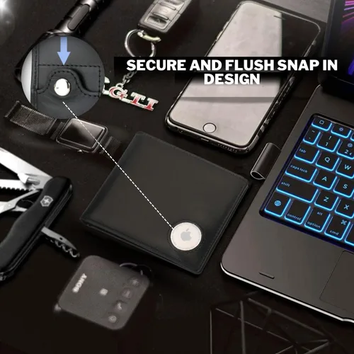 Vista 7 de TheWolverineWallet Billetera AirTag para hombre Cartera plegable de piel auténtica RFID con soporte AirTag, diseño grande y delgado, hasta 4-8