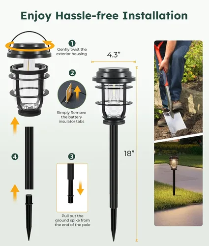 Vista 2 de Vuees Luces solares brillantes para camino al aire libre, paquete de 6 impermeables IP65, luces de jardín con encendido/apagado automático