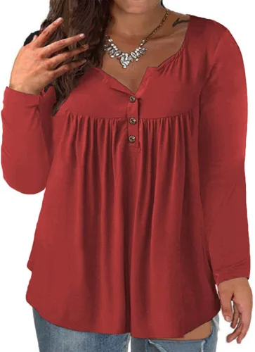 Vista 23 de VISLILY - Camisas tipo túnica de mujer, de manga larga, estilo Henley, talla plus, blusas con botones y plisadas 01_ negro
