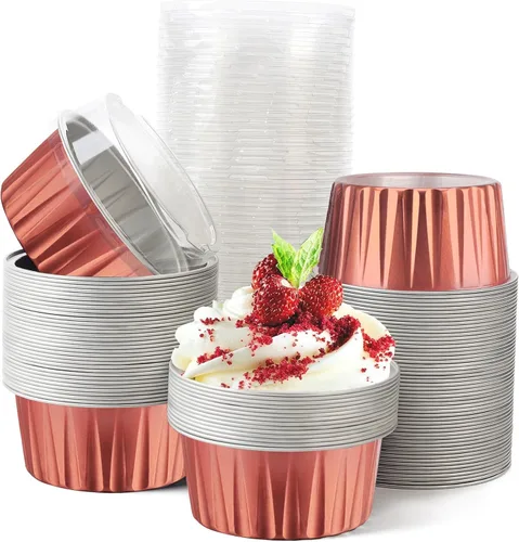 Vista 8 de 100 Piezas Vasos de Papel de Aluminio de 8 oz con Tapas Moldes Desechables con Tapas Vasos Desechables para Hornear Recipientes de Papel de Aluminio