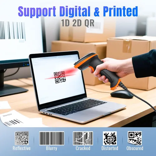 Vista 4 de Tera Escáner de código de barras QR USB 1D 2D actualizado con cable, certificado oficialmente a prueba de polvo a prueba de golpes, impermeable