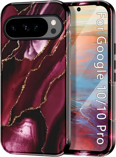Vista 25 de Btscase Funda para Google Pixel 9 Pro 2024 [grado militar a prueba de golpes] elegante patrón de mármol delgado protector 3 capas de policarbonato