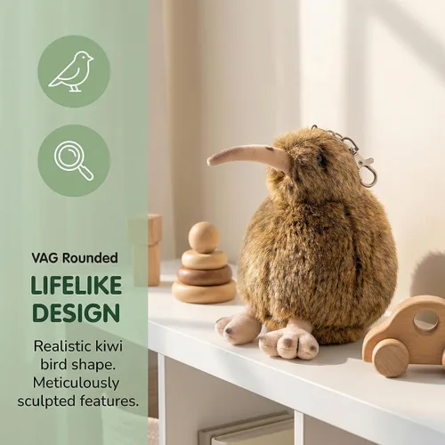 Vista 2 de Peluche de pájaro pequeño kiwi, animal de peluche realista de pájaro kiwi marrón de 5 pulgadas, lindo pájaro kiwi llavero de peluche como regalo
