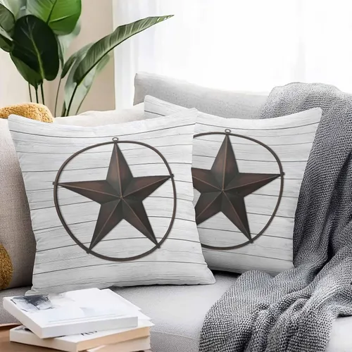 Vista 2 de Fundas de almohada impermeables para exteriores para muebles de patio, diseño de estrellas de granero del oeste de Texas, fundas de almohada