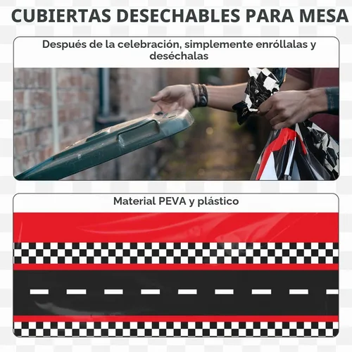 Vista 5 de 3 manteles de plástico rojos para autos de carreras, a cuadros, 54 Negro Rojo Lane
