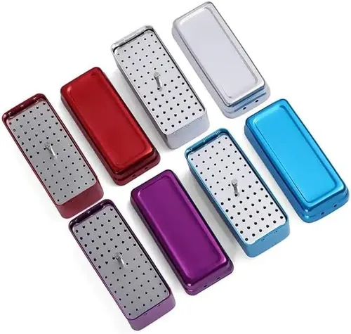 Vista 3 de Endo Files - Caja de aluminio para desinfección esterilizante, estuche organizador de soporte para broas, caja organizadora de 72 agujeros (morado)
