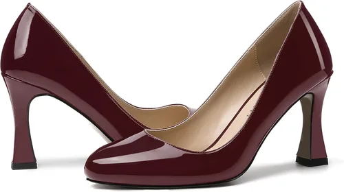 Vista 6 de SKYSTERRY Zapatos de tacón alto con punta redonda y patente para mujer, zapatos de tacón alto de 3.3 pulgadas