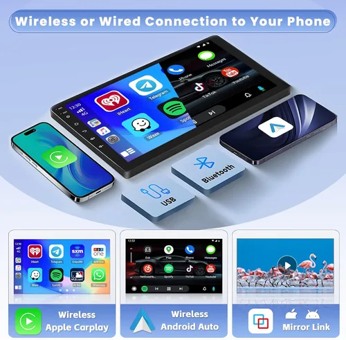Vista 2 de 8 Core 4+64 GB 7 pulgadas Android 15 Doble DIN coche estéreo inalámbrico Carplay, pantalla táctil Android Auto receptor de radio de coche con 59UI