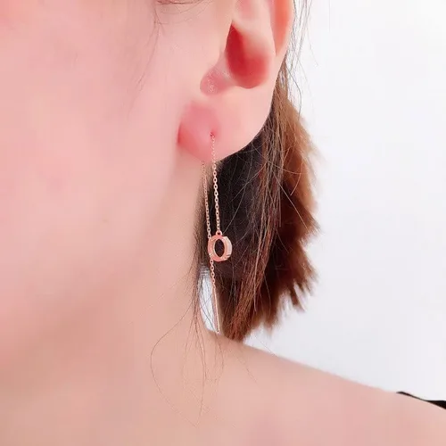 Vista 5 de SAGEKING 2024 New 585 Purple Gold Double Ring Drop Earrings For Women 14K Rose Gold Classic Collection Long Tassel Engagement Jewelry Gift Fashion