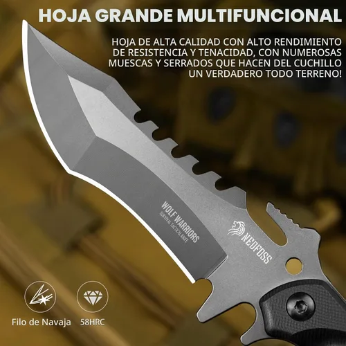 Vista 2 de NedFoss Cuchillo de supervivencia de hoja fija con funda, cuchillo de campamento de espiga completa de 9 pulgadas, mango ergonómico G10