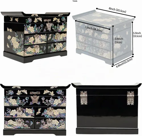 Vista 9 de Caja de Joyería February Mountain con Incrustación de Nácar - Diseño Tradicional de Flores y Mariposas Elegante para Ella