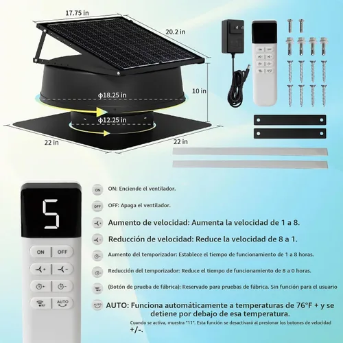 Vista 7 de LANGY Ventilador solar para ático con termostato, ventilador de ventilación solar de techo con panel solar de 55 W, ventilador de escape de techo
