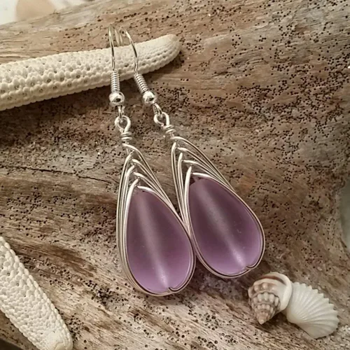 Vista 70 de Yinahawaii Handmade Sea Glass Earrings, Hawaiian Jewelry, Wire Braided Earrings Teardrop Earrings, Beach Jewelry Sea Glass Jewelry For Women Cobalt