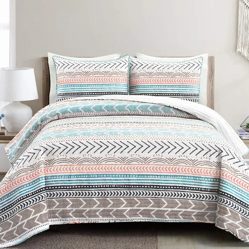 Vista 16 de Lush Decor Hygge Geo - Juego de ropa de cama de 3 piezas, diseño de rayas, tamaño king, negro y blanco