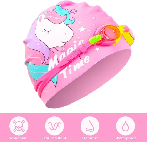 Vista 8 de Gorros de natación para niñas, gorro de natación de silicona para niños pequeños, gorros de natación duraderos y cómodos para niñas