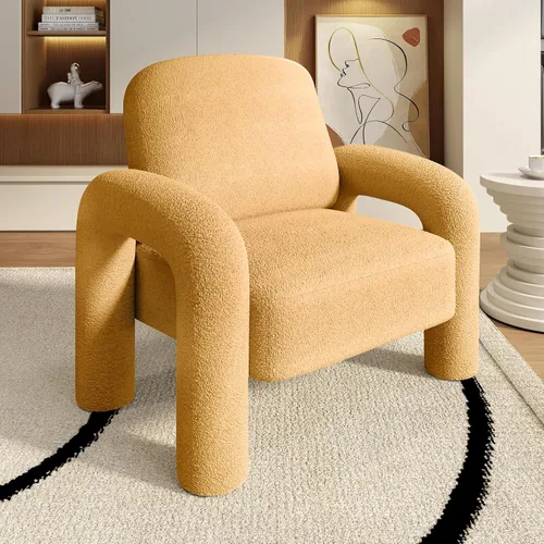 Vista 7 de Dewhut Silla moderna con acento Sherpa, sofá individual tapizado de estilo teddy, silla de lectura acogedora y esponjosa para sala de estar Negro