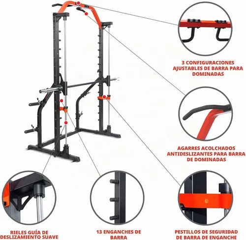 Vista 3 de Sunny Health & Fitness Olympic Smith - Estante para sentadillas con barra