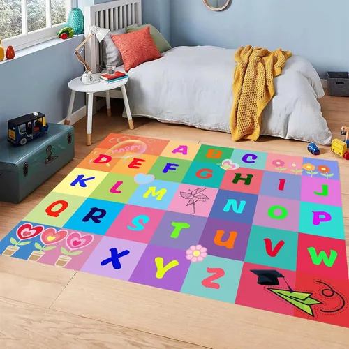 Vista 6 de ABC - Tapete de aprendizaje infantil de 2 x 3 pies, rectangular, antideslizante, lavable a máquina, para sala de estar, dormitorio, aula, cuarto