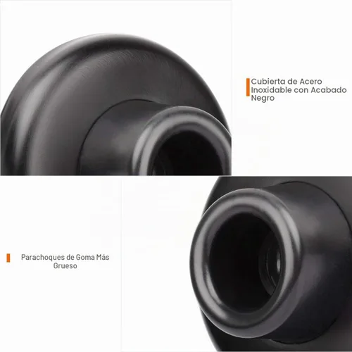 Vista 3 de Tope de Puerta de Pared Cóncavo Negro – Cubierta de Acero Inoxidable de 2-1/2" de Diámetro Exterior con Tope de Goma Negro de 1-1/8" – Fácil