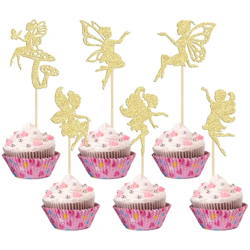 Vista 17 de Gyufise Paquete de 24 adornos para cupcakes con purpurina negra que nunca crecen para cupcakes en P Pan para baby shower Never Grow Up