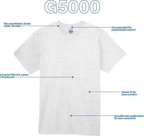 Vista 6 de Gildan Camiseta de algodón pesado para adultos, estilo G5000, paquete múltiple Gris ceniza (paquete de 2)