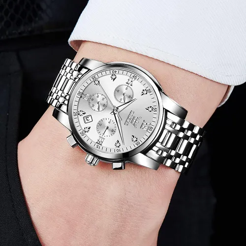 Vista 4 de OLEVS Men Multifunction Watch Multi Dial Waterproof Luminous Chronograph Mens Watch with Date Gift for MenStainless Steel Watches for MenClassic Men