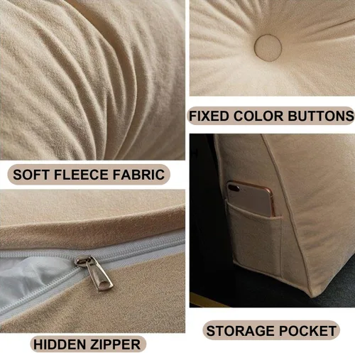 Vista 2 de Almohada triangular para cabecero, cojín triangular de color sólido, almohada de descanso en cama, almohada extraíble con soporte de cuña grande