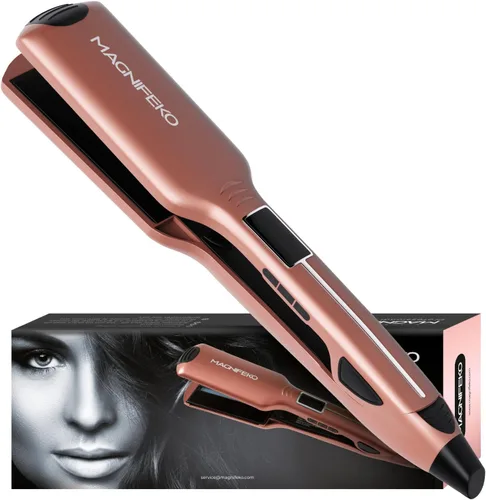 Vista 7 de Plancha profesional de plancha plana para el cabello, con placa ancha y pantalla digital, alisadores de pelo de titanio de doble voltaje