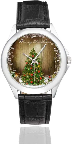 Vista 2 de Christmas Snowman Snowflake Tree - Reloj de pulsera de acero inoxidable para mujer, color negro