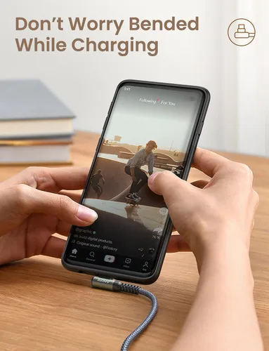 Vista 2 de AINOPE Cable USB C de 0.5 pies, cable de carga rápida tipo C de 3.1A en ángulo recto, cable de carga USB C trenzado de nailon duradero compatible