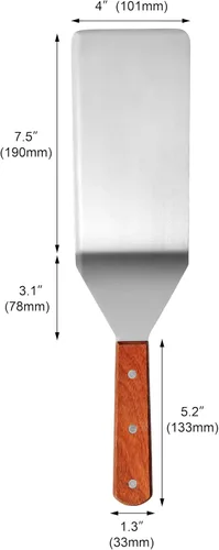 Vista 4 de New Star Foodservice 36350 Volteador/Espátula para Parrilla Extra Grande con Mango de Madera con Borde de Corte y Hoja de 4 Pulgadas de Ancho, 16