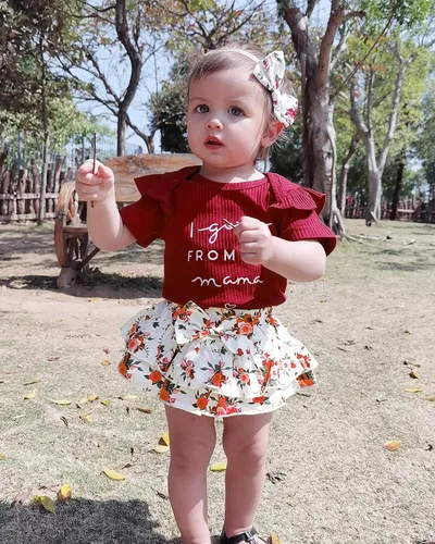Vista 2 de Conjunto de ropa para bebé recién nacido conjunto de pantalones cortos florales de verano linda ropa de bebé niña