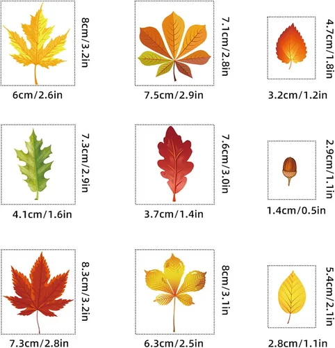 Vista 6 de 174 calcomanías de hojas de otoño para ventana, 9 hojas de arce, conos de pino, calcomanías estáticas de ventana para el día de Acción de Gracias