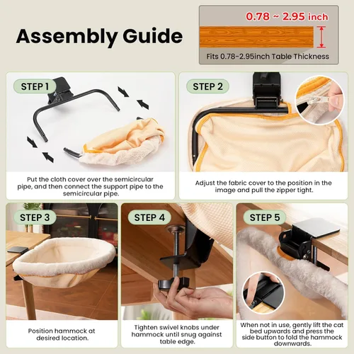Vista 8 de Cama de escritorio para gatos plegable con un solo clic con Crema