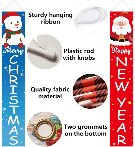 Vista 4 de Decoraciones de Navidad Feliz Año Nuevo Decoraciones Feliz Navidad Muñeco de Nieve Santa Claus Banner de Navidad Cartel de Porche de Puerta