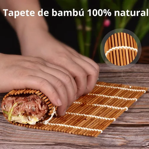 Vista 3 de MIUQILAIY Alfombrilla de bambú para sushi de 9.5"x9.5", rodillo para kimbap (2 PIEZAS)
