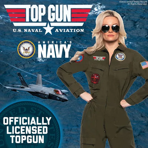 Vista 2 de UNDERWRAPS TOPGUN - Disfraz de piloto de combate con licencia oficial de la Marina de EE. UU