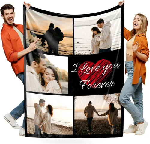 Vista 9 de Manta personalizada con foto, manta de collage personalizada con tu propia imagen, fabricada en Estados Unidos, regalo para ella, él, mujeres