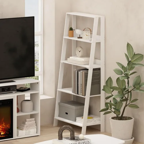 Vista 16 de Furinno Estantería para libros de 4 niveles, estante de escalera de marco abierto, pino ámbar Estantería de almacenamiento de pie de 10.9 x 23.6 x