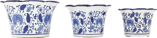 Vista 7 de Galt International Maceta decorativa de cerámica de porcelana floral azul y blanca de 8 pulgadas, 6 pulgadas/4.5 pulgadas, diseño chino asiático