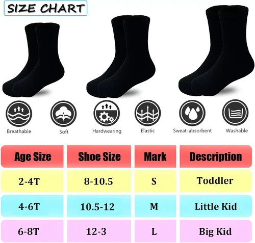 Vista 3 de Tsmollyu Calcetines deportivos de algodón acolchados para niños, 12 pares de calcetines deportivos para niños grandes de 2 a 8 años