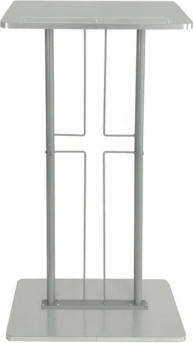 Vista 2 de FixtureDisplays® Atril, púlpito, podio para piso, diseño de cruz, acero y MDF - plata 119759