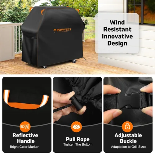 Vista 5 de Cubierta de parrilla para parrilla al aire libre, ajuste universal Oxford impermeable para exteriores, cubierta de gas anti-UV con dobladillo