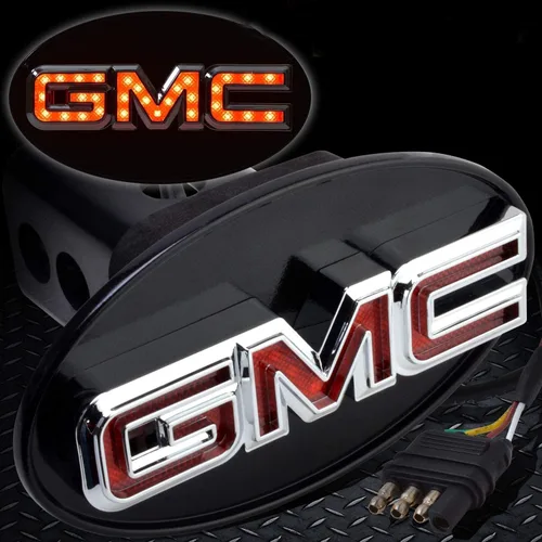 Vista 7 de Cubiertas de receptor de enganche con luz LED Autogem, cubierta de enganche GMC oficialmente licenciada (cromado)